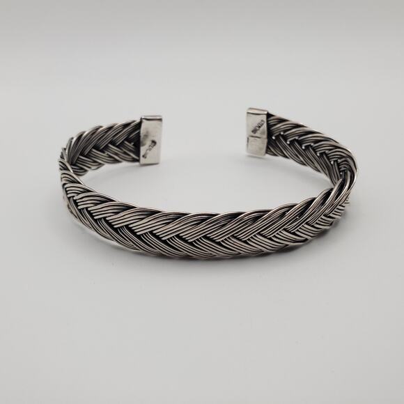 Vintage 925 Sterling Silver Dark Tone Wire Braided Design Cuff Bracelet - Picture 2 of 8